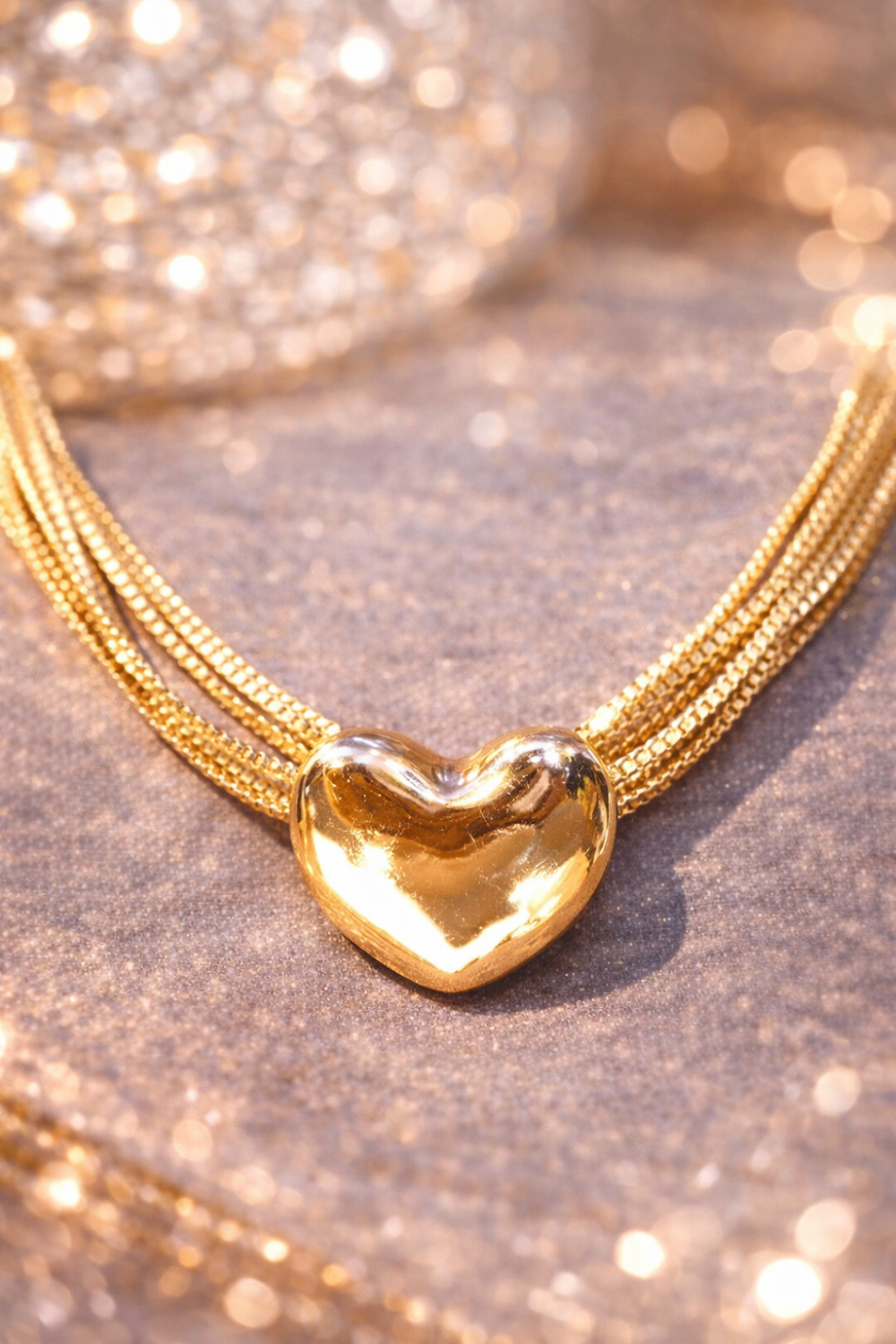A0139-Gold-Tone Heart Pendant Multi-Strand Necklace
